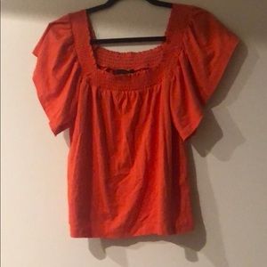 JCrew coral flutter sleeve square neck T-shirt